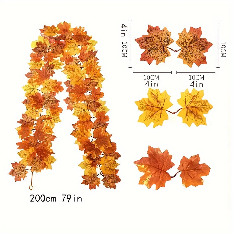 100CM Autumn Artificial Maple Leaf Wreath Fake Leaf Plant Vine Home Decor Garden Halloween Thanksgiving Wall Doors Windows Decor