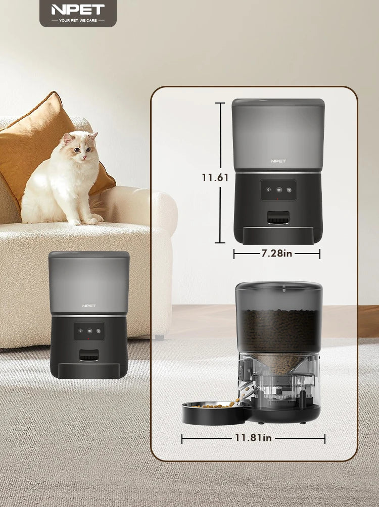 NPET 4L Automatic smart pet feeder for cats dogs multiple pets with stainless steel bowl Customize healthy food 1-9 portions