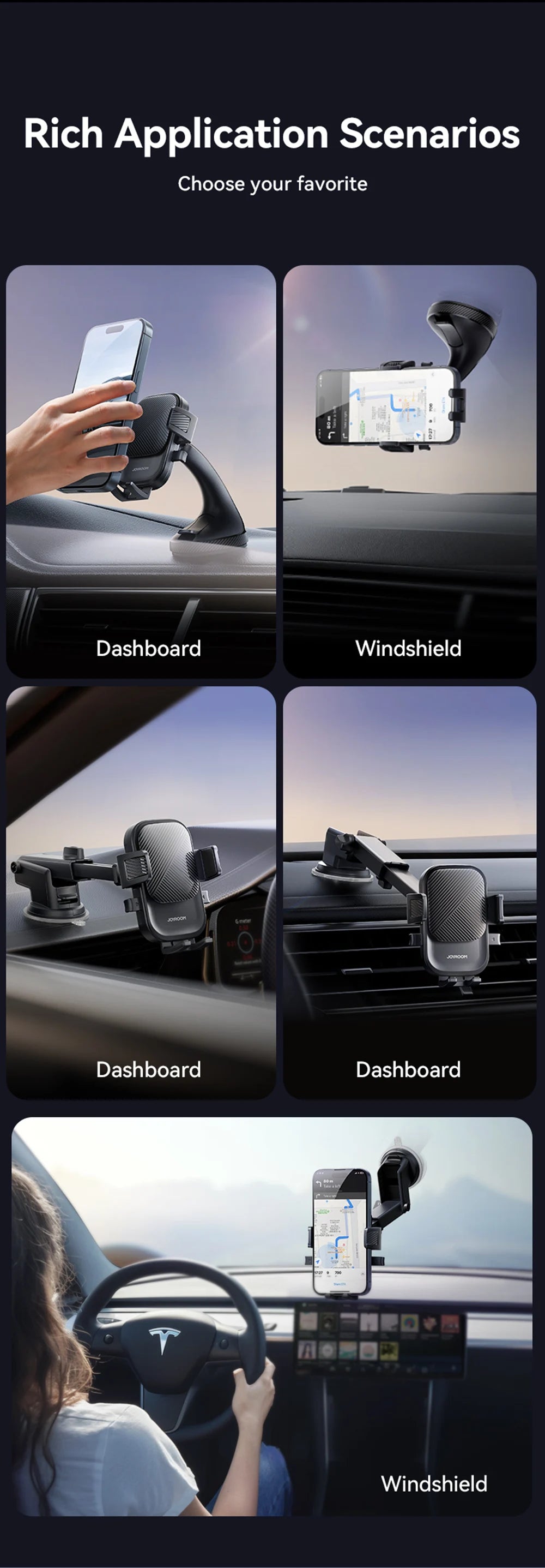 Joyroom Universal Car Mount Phone Holder with Suction Cup Base Dashboard Car Cell Phone Stand For iPhone Samsung Google Huawei