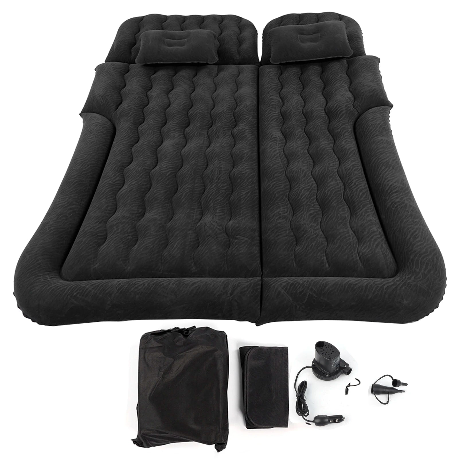 Car Travel Bed 2‑In‑1 Multifunction Inflatable Travel Mattress PVC Flocking Soft Sleeping Rest Cushion for Car SUV