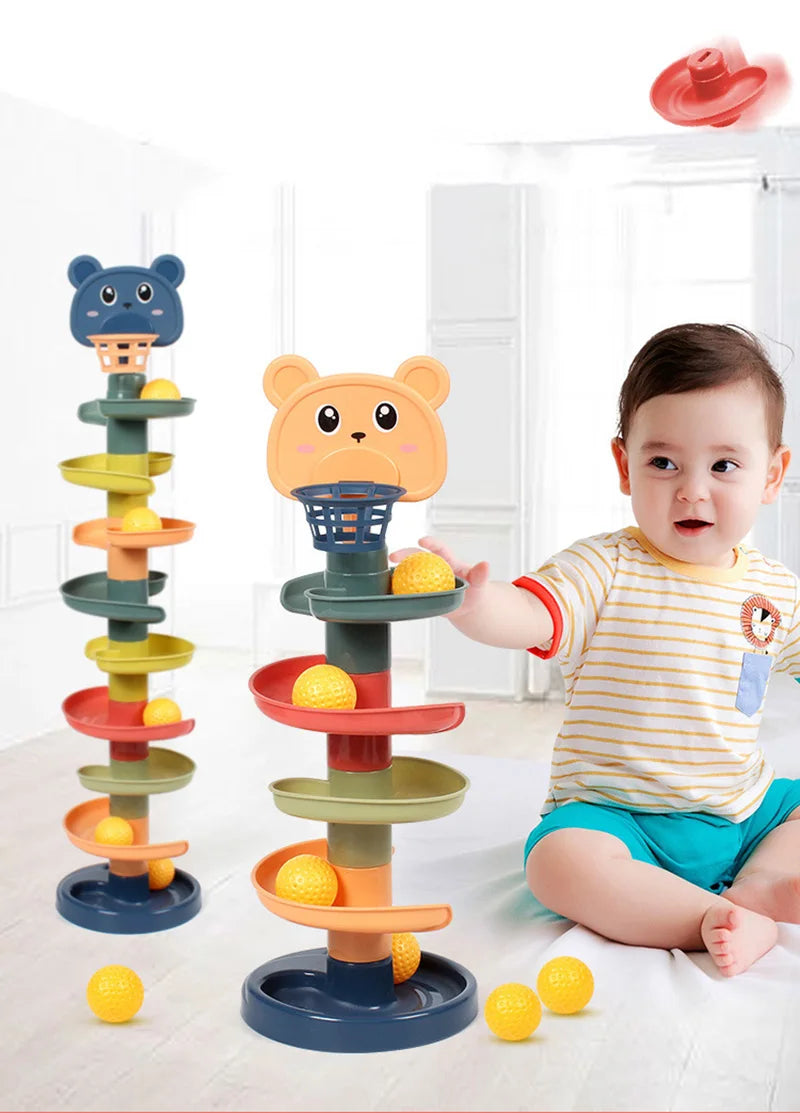 Baby Toy Rotating Rolling Ball Pile Tower Gliding Montessori Educational Toy for Babies Kids Stacking Spin Track Newborn Gift