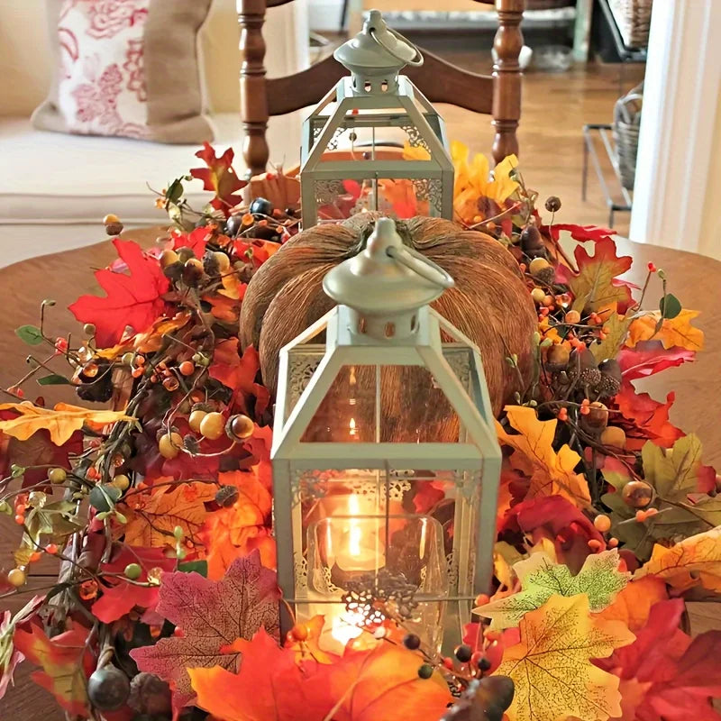 100CM Autumn Artificial Maple Leaf Wreath Fake Leaf Plant Vine Home Decor Garden Halloween Thanksgiving Wall Doors Windows Decor