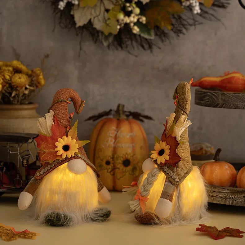 Glowing Faceless Gnomes Doll Handmade Maple Leaf Sunflower Dwarf Doll Pendant Home Autumn Thanksgiving Day Christmas Decoration