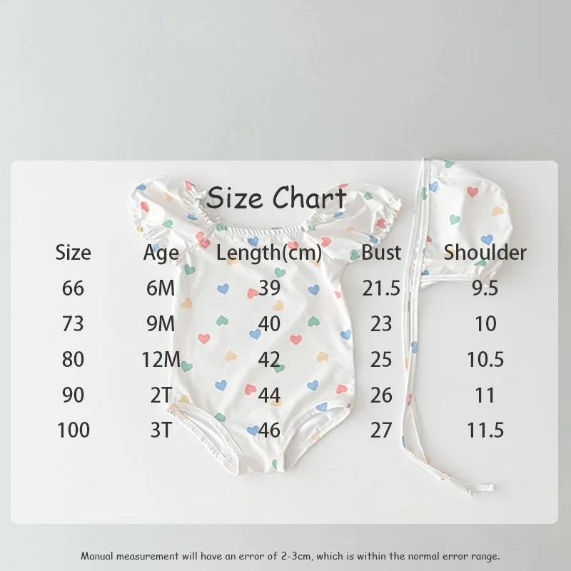 MILANCEL 2pcs Summer Kids Baby Girl Swimming Wear One Piece Heart Print Girls' Swimsuits Toddler Swimwear