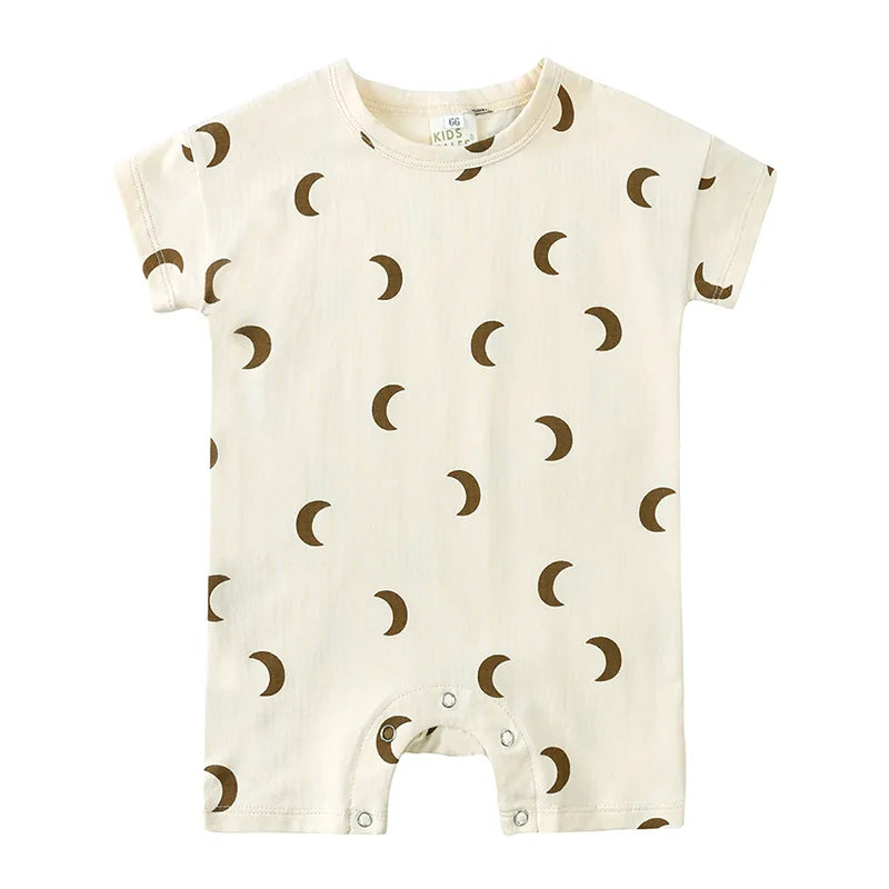 Summer Short Sleeved Baby Rompers 0-2Y Striped Onesies for Newborn Baby Boy Infant Girl Moon Printed Jumpsuit Baby Clothing