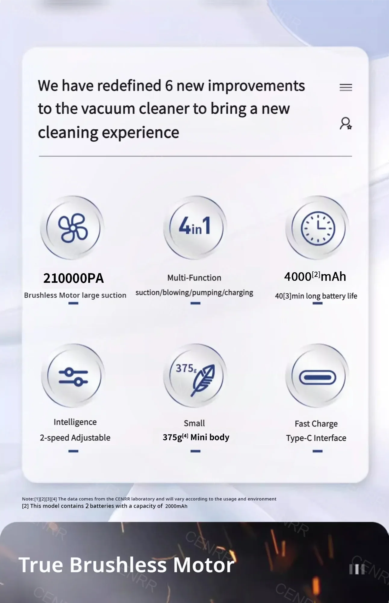 CENRR 210000PA Mini Car Vacuum Cleaner Wireless Powerful Vacuum Car Cleaner Handheld Portable Vacuum Cleaner Cleaning Machine