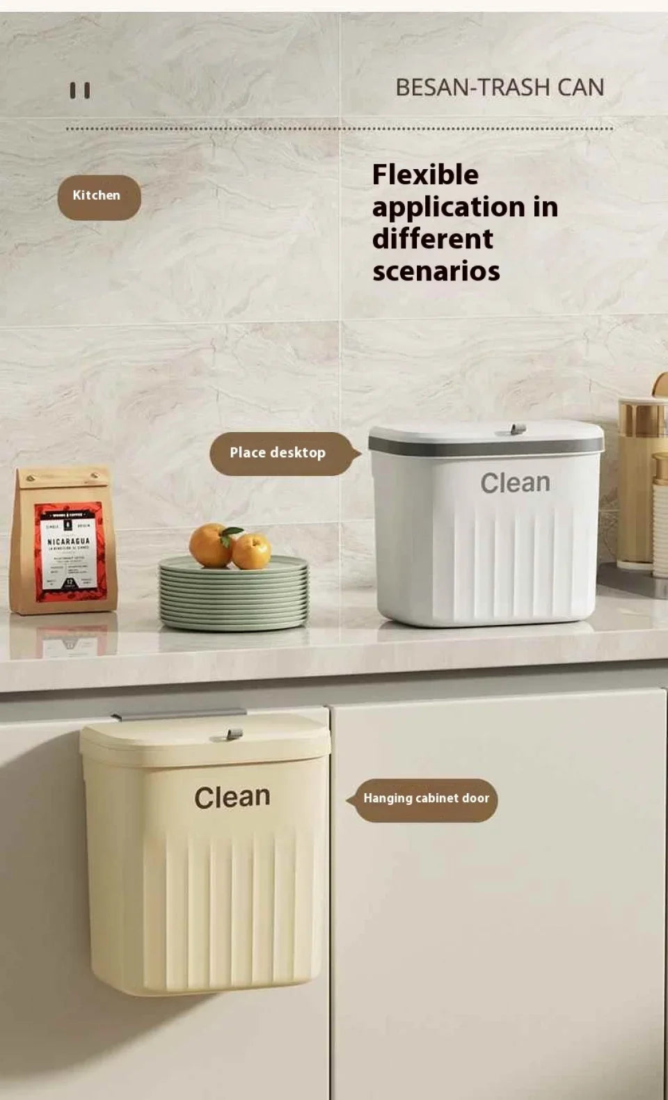 Hanging Trash can Kitchen Hanging with Lid Bathroom Accessories Mounted Recycling Garbage Baskests Wall Mounted Garbage Bins