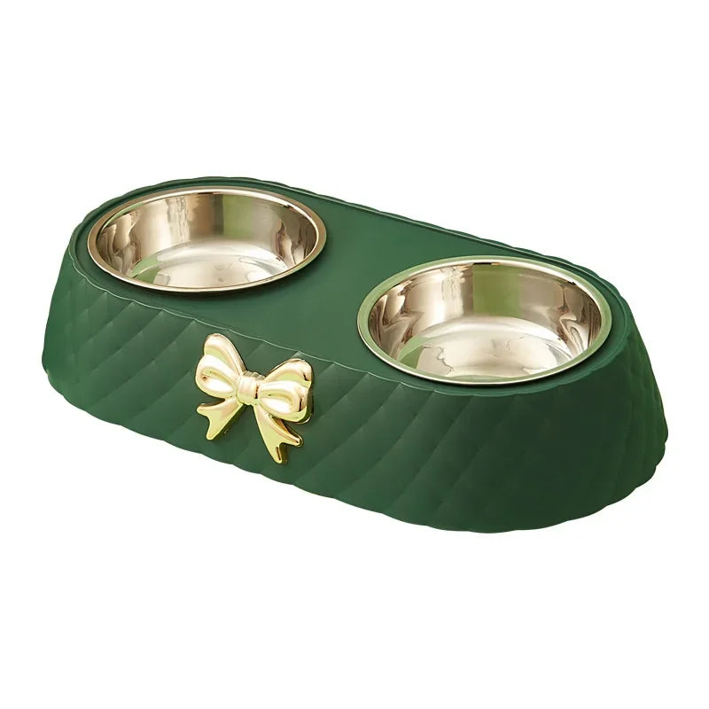 1PC Pet Pet Dog and Cat Food Bowls Bowtie Dog Food Drinking Double Bowl Pet Supplies