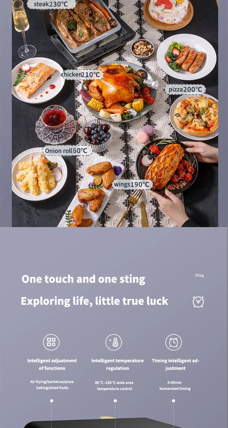 12L Electric Air Fryer Large Capacity Convection Oven Deep Fryer Without Oil Kitchen 360°Baking Viewable Window Home Appliance