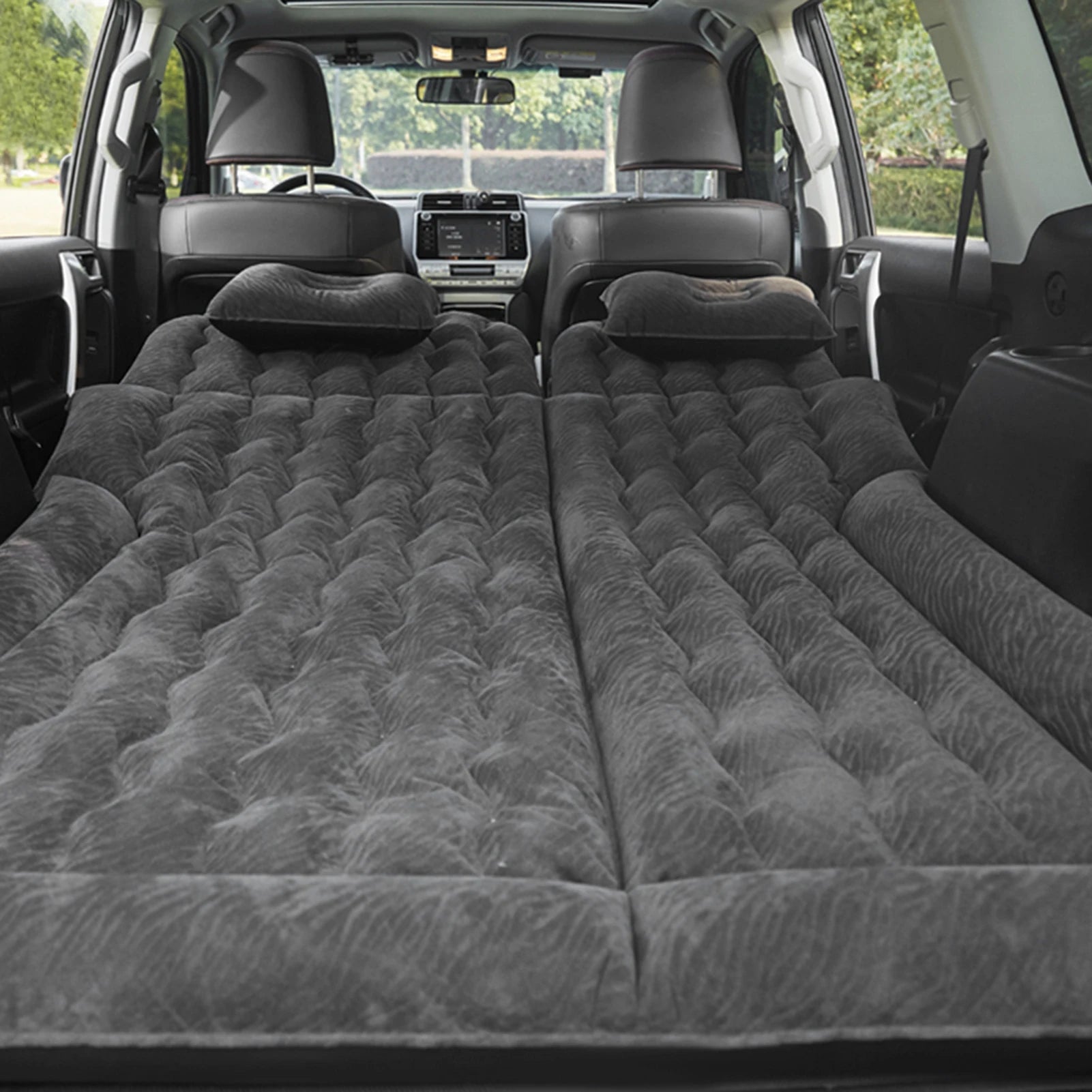 Car Travel Bed 2‑In‑1 Multifunction Inflatable Travel Mattress PVC Flocking Soft Sleeping Rest Cushion for Car SUV
