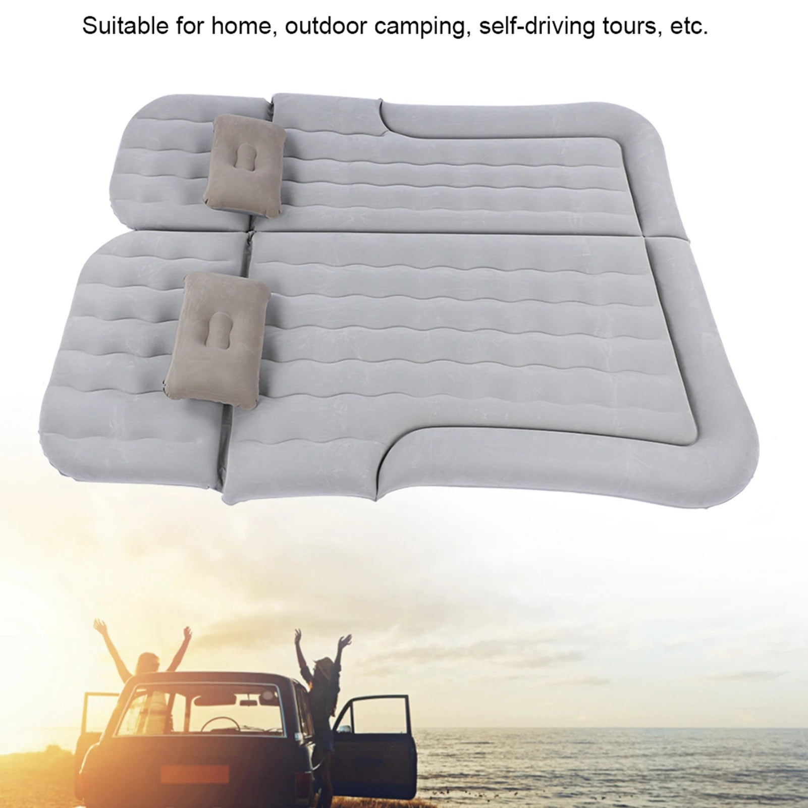 Car Travel Bed 2‑In‑1 Multifunction Inflatable Travel Mattress PVC Flocking Soft Sleeping Rest Cushion for Car SUV