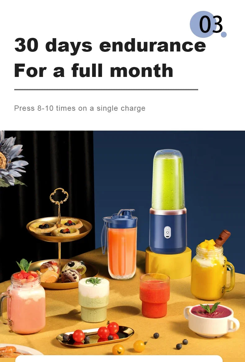 6 Blade Portable Juicer USB Rechargeable Juicer Stainless Steel Blade Cup Juicer Fruit Automatic Smoothie Blender Kitchen Tool