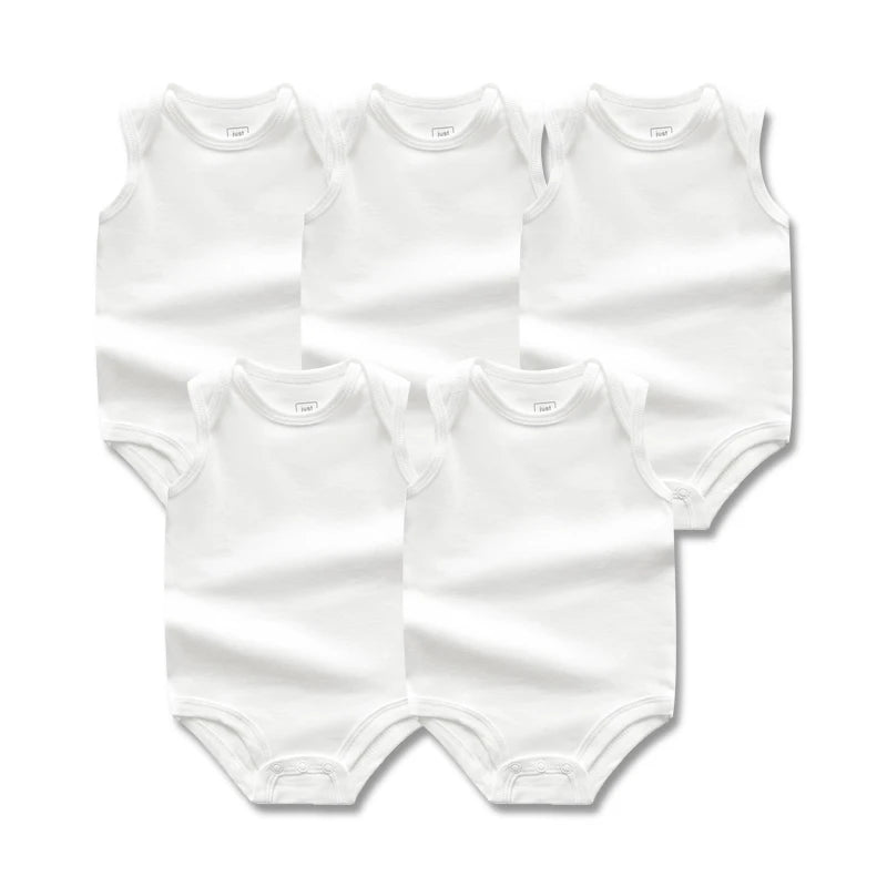 5PCS/LOT Newborn Baby Clothing 2024 Summer Sleeveless Baby Boy Girl Clothes Cotton White Color Baby Bodysuit Vest Baby Romper