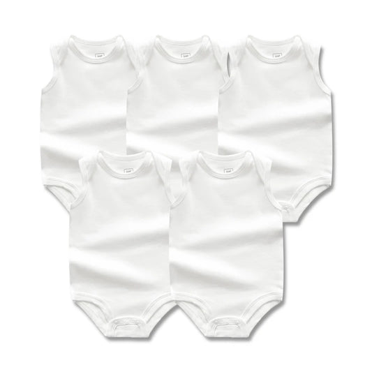 5PCS/LOT Newborn Baby Clothing 2024 Summer Sleeveless Baby Boy Girl Clothes Cotton White Color Baby Bodysuit Vest Baby Romper
