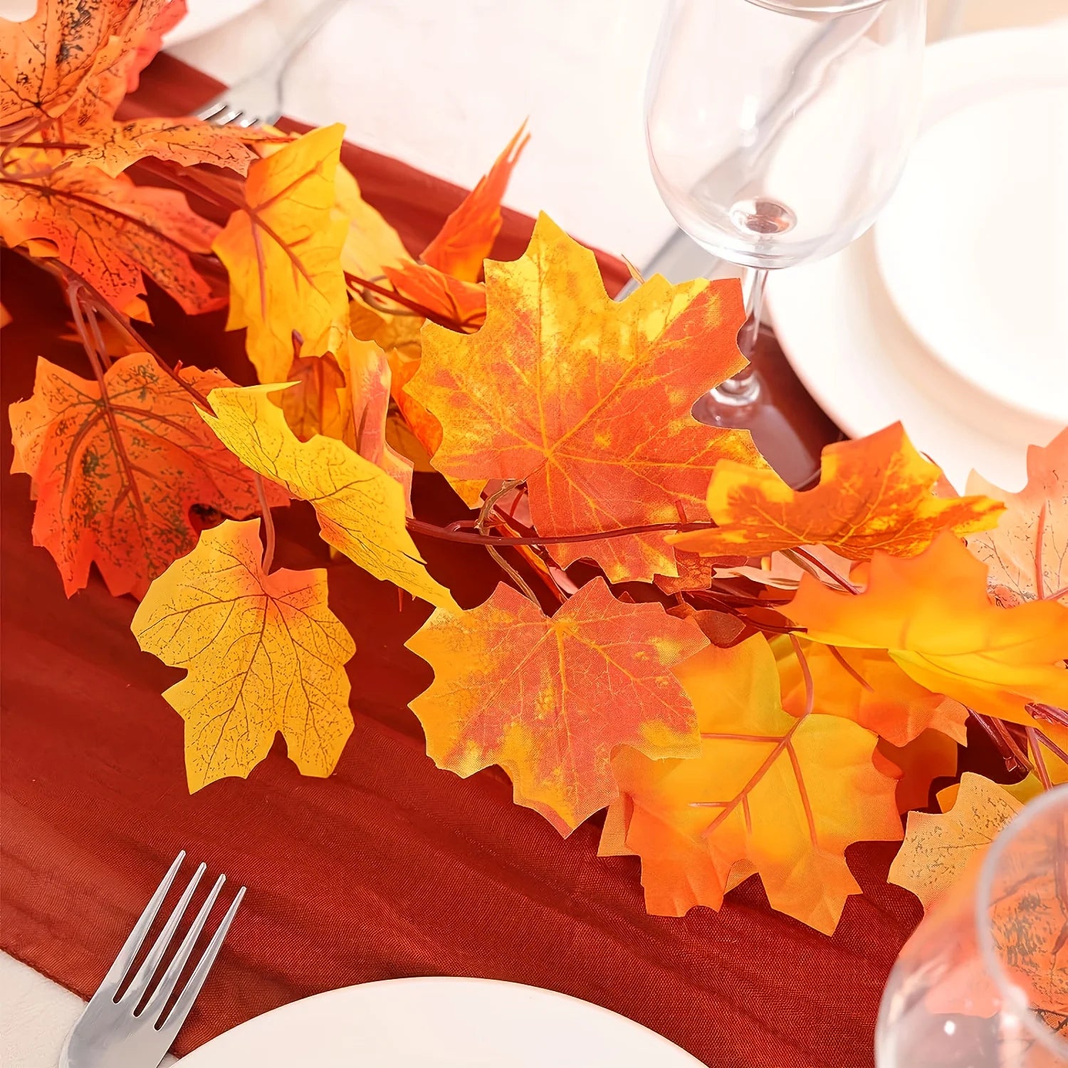 100CM Autumn Artificial Maple Leaf Wreath Fake Leaf Plant Vine Home Decor Garden Halloween Thanksgiving Wall Doors Windows Decor