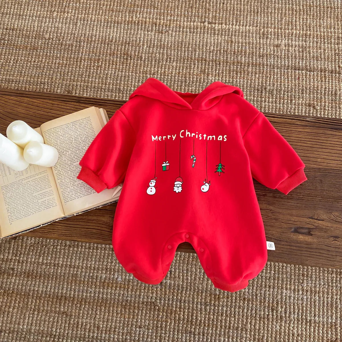 Infant Baby Boys Girls Christmas Romper Long Sleeve Thicken Hooded Letters Print Jumpsuit Fall Winter Newborn Clothes Christmas
