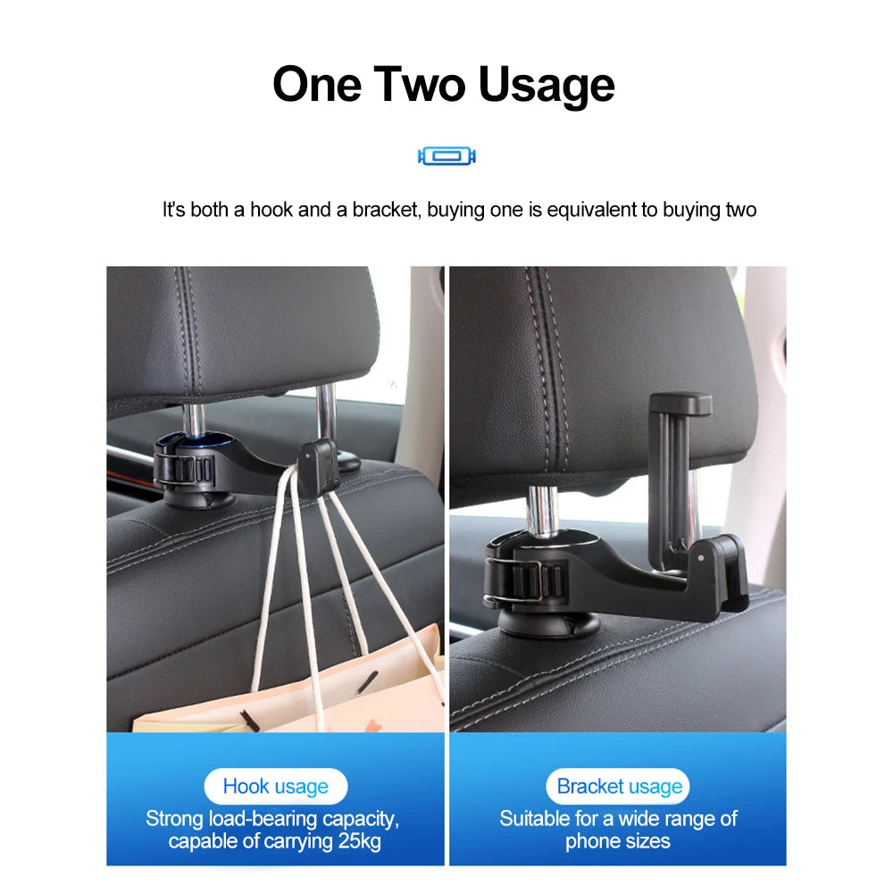 Universal Car Bracket Hook Multi-Function Hanging Storage Mobile Phone Holder Rear Seat Hanger Hook for Bag Purse Cloth Grocery