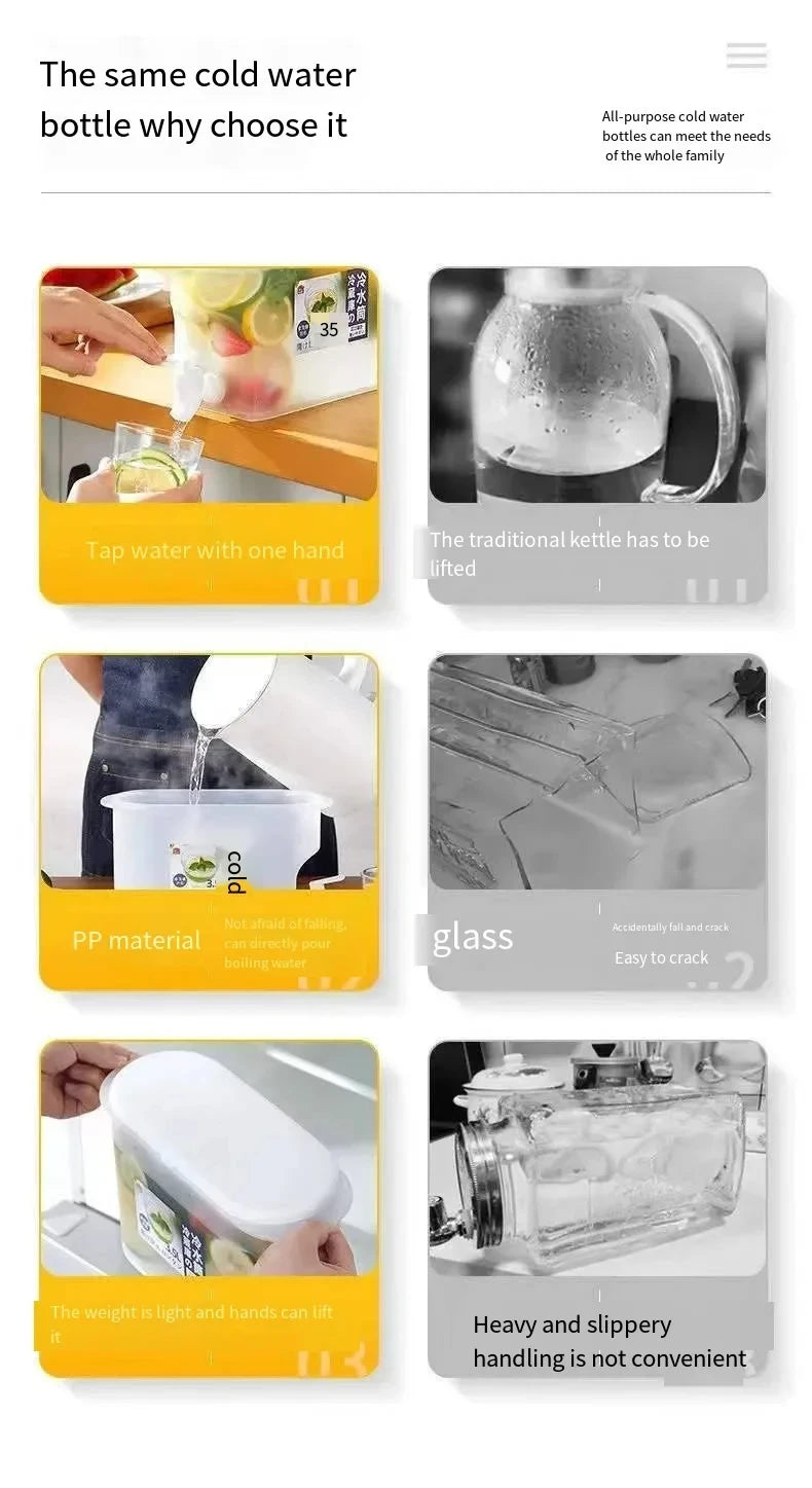 3.5L/5L Large Capacity Cold Kettle with Faucet In Refrigerator Iced Beverage Dispenser Cold Water Pitcher for Summer Drinkware