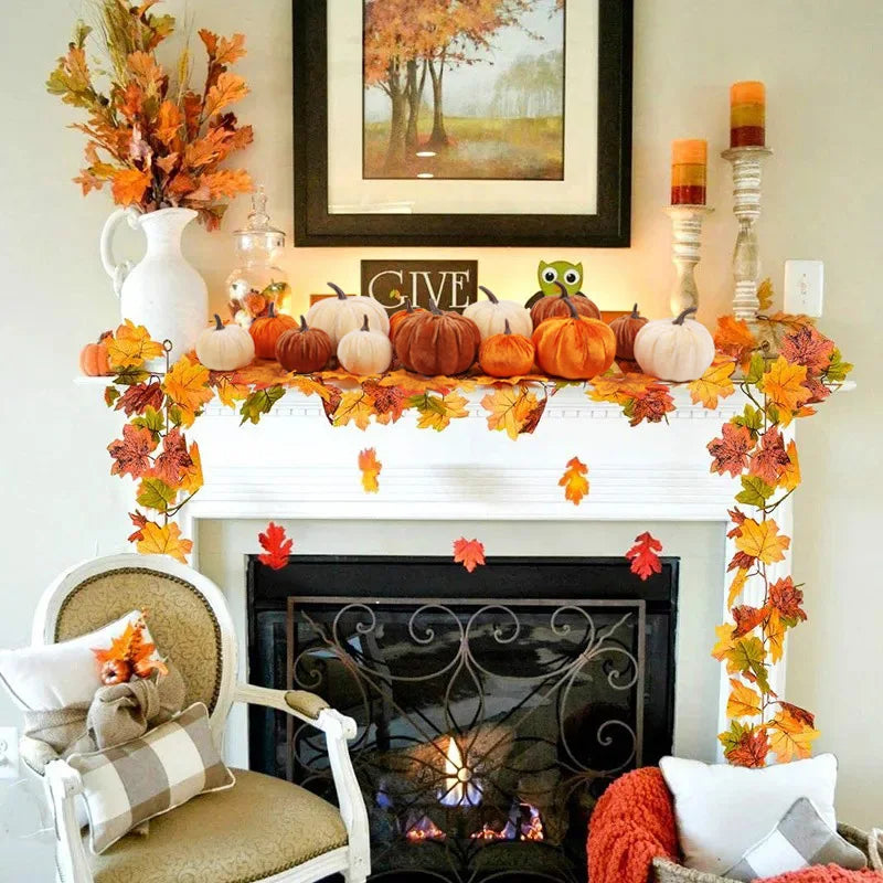 9pcs Velvet Artificial Pumpkins 3 Size Mixed for Halloween Party Thanksgiving Home Table Decoration Autumn Fall DIY Craft Wreath