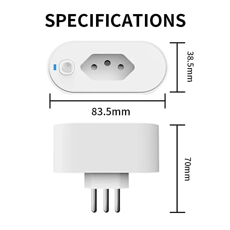 TNCE Tuya Brazil Plug 16/20A adapter, WIFI or zigbee socket with Power Monitor, Smart outlet control,Voice for Google Home Alexa