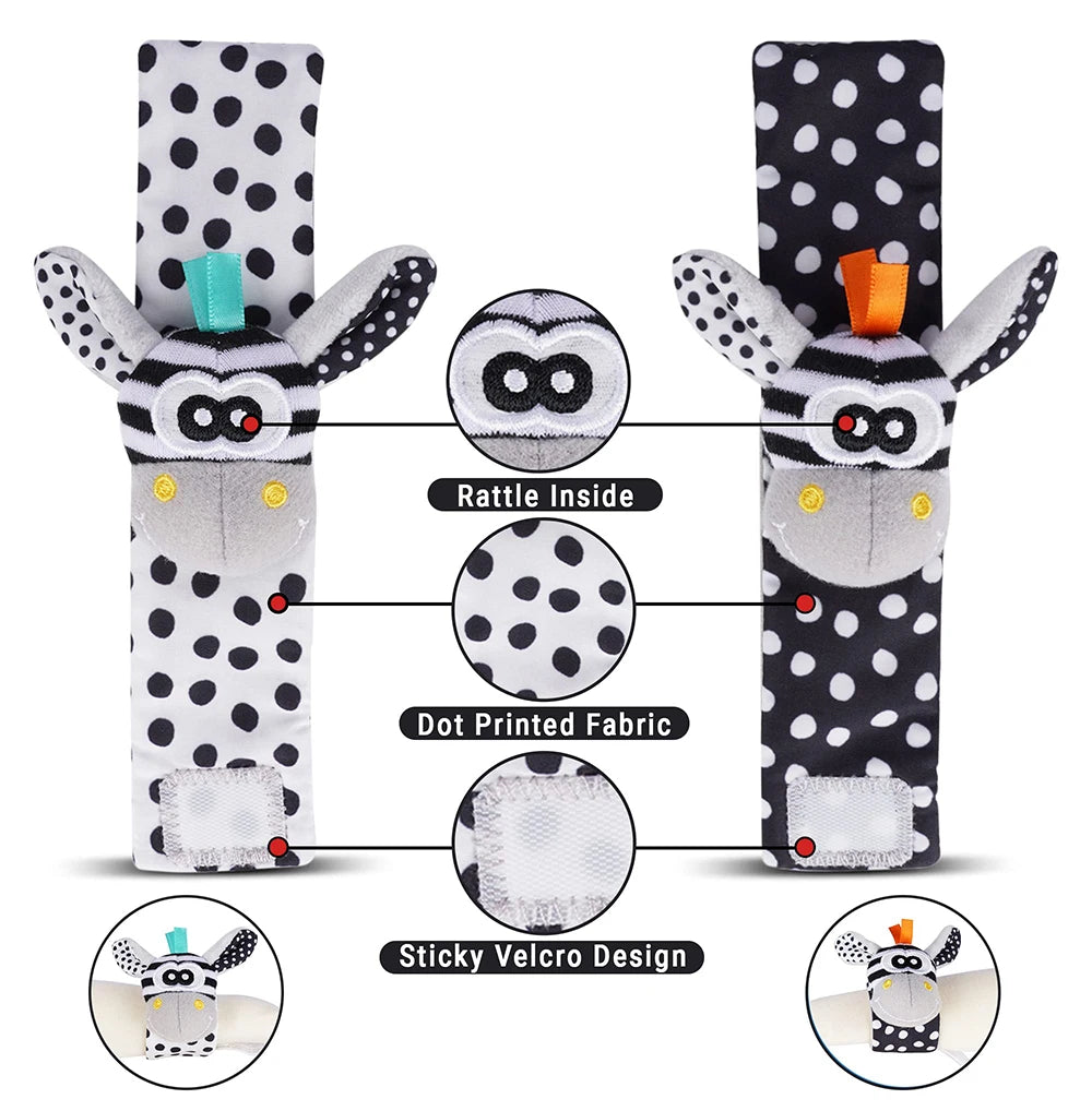 Foot Finders & Wrist Rattles for Infants Toys Black and White Sensory Toys Baby Essentials for Newborn Wrist Rattle Baby Gifts