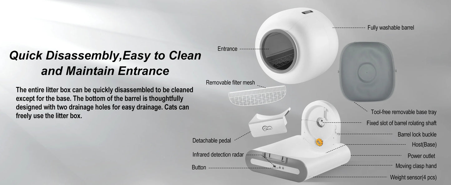 DOEL  Automatic Cat Litter Box Self Cleaning with App Control & Cat Litter Mat Smart Cat Toilet for Multiple Large Cats