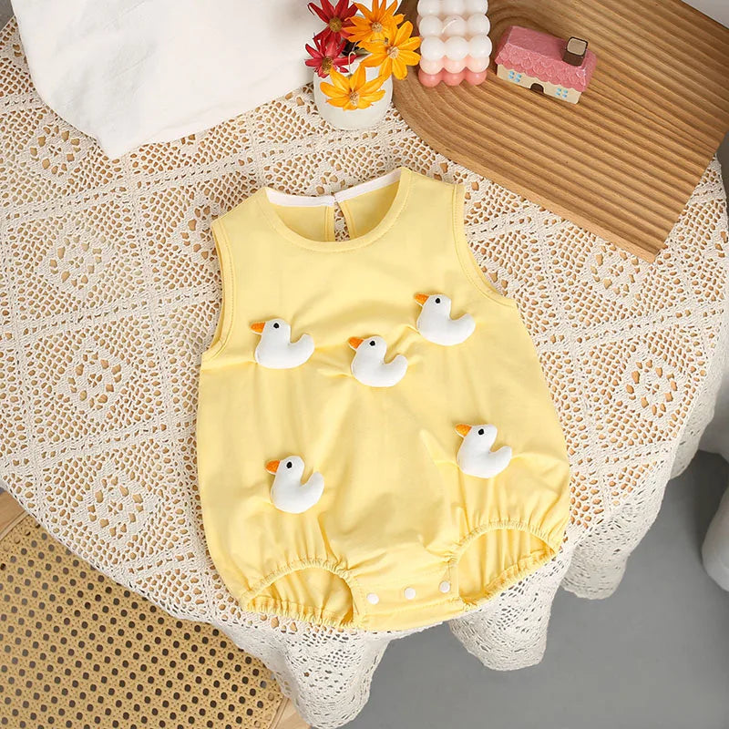 2024 Baby Summer Clothes 0-2 Y Infant Girls Cute Cartoon Sleeveless Bodysuit Newborn Jumpsuit Toddler Outwear