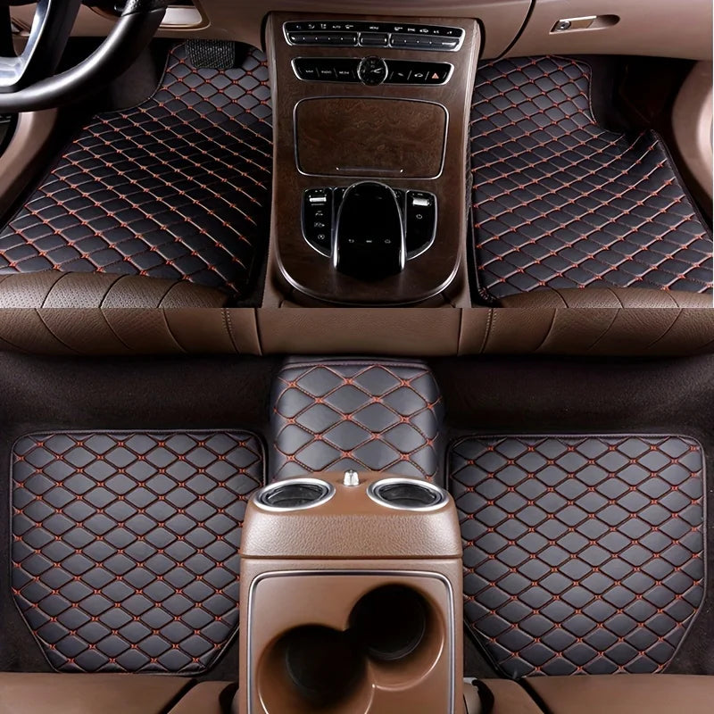 5Pcs Car Floor Mats PU Leather Waterproof Auto Foot Pad Protector pads Fashion Universal Car Carpet Cushion For All Seasons