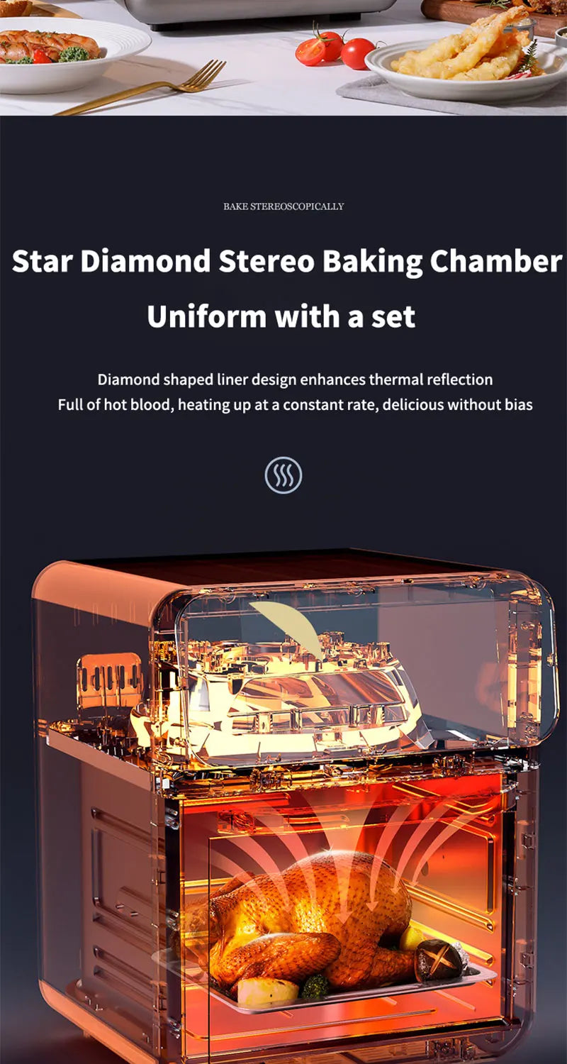 12L Electric Air Fryer Large Capacity Convection Oven Deep Fryer Without Oil Kitchen 360°Baking Viewable Window Home Appliance