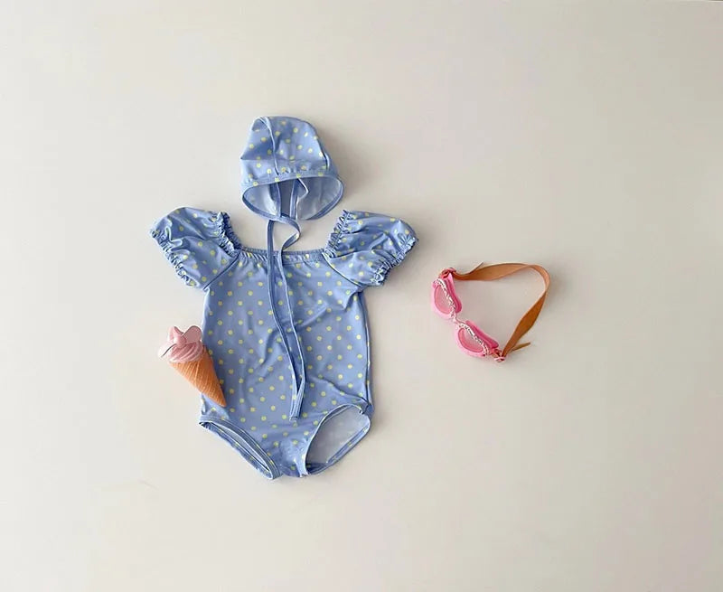 MILANCEL 2pcs Summer Kids Baby Girl Swimming Wear One Piece Heart Print Girls' Swimsuits Toddler Swimwear