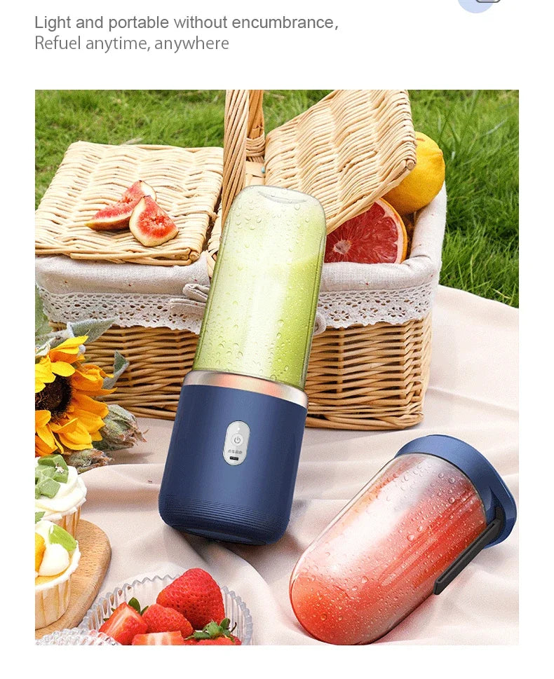 6 Blade Portable Juicer USB Rechargeable Juicer Stainless Steel Blade Cup Juicer Fruit Automatic Smoothie Blender Kitchen Tool