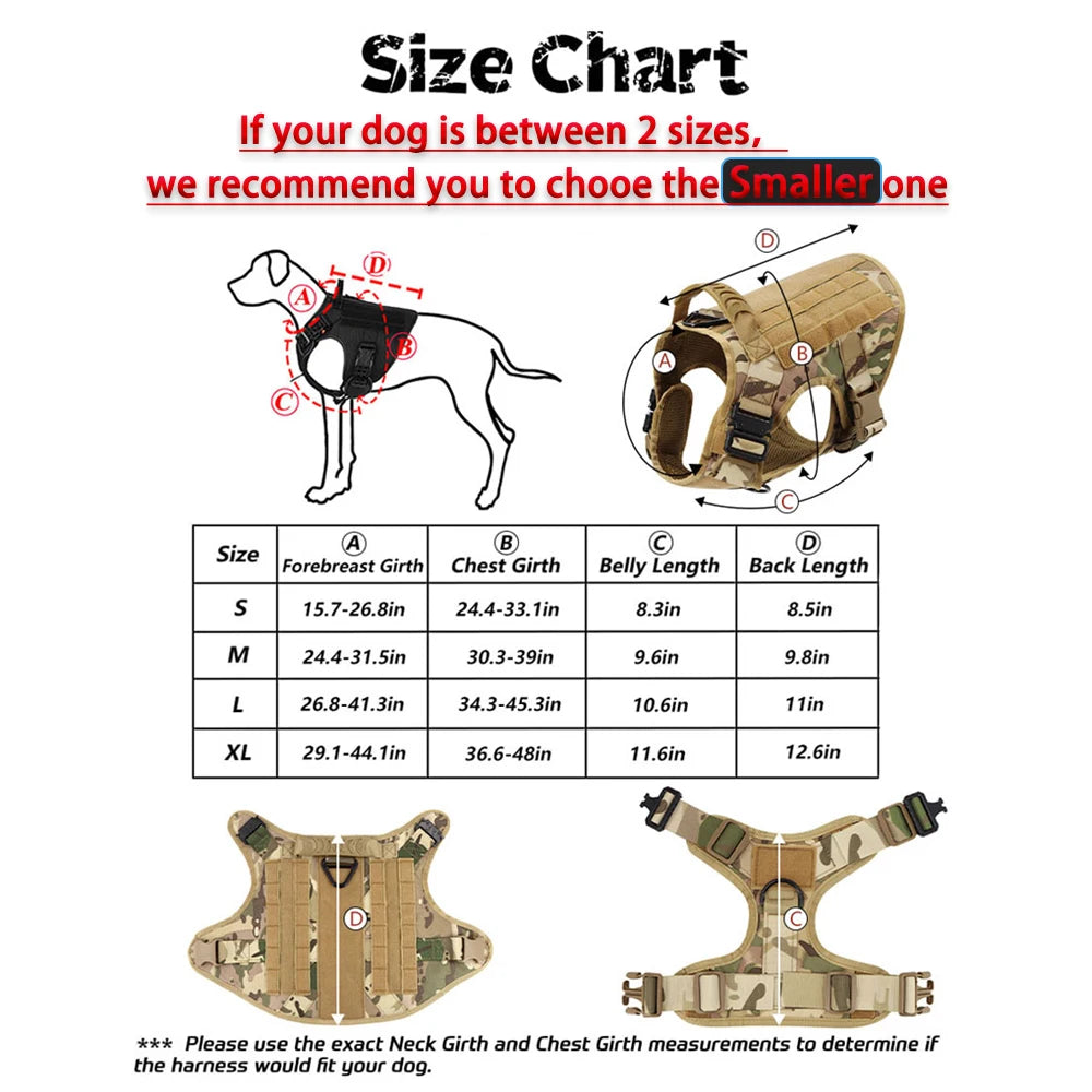 Military Large Dog Harness Collar Leash Bags Patches Set Pet Malinois Training Vests Tactical Dogs Harnesses Accessories