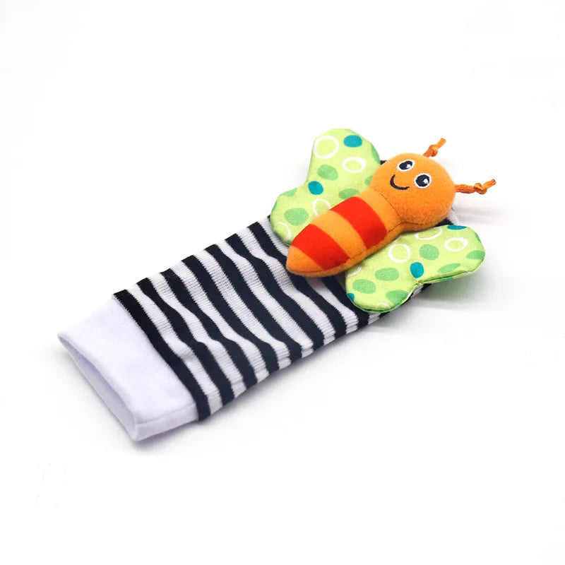 4Pcs Baby Toy 0-12 Months Baby Rattles Toys Animal Socks Wrist Strap +Rattle Baby Foot Socks Bug Wrist Strap Toddler Socks