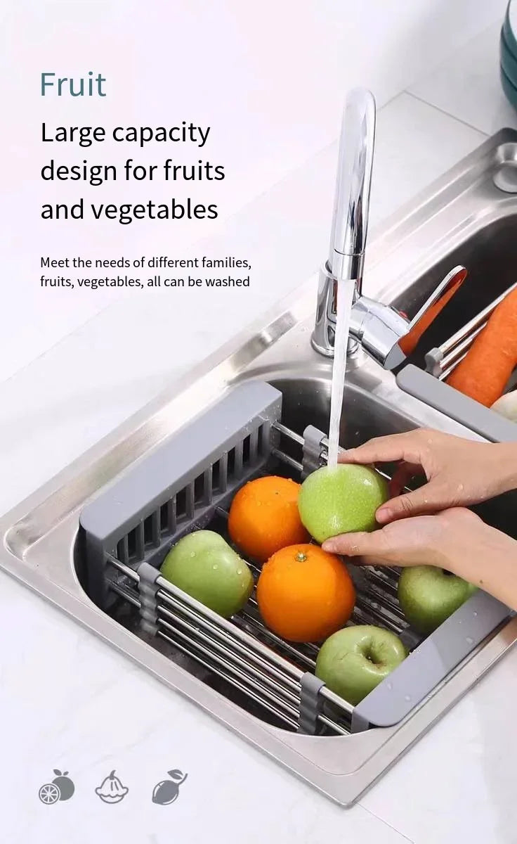 Folding Kitchen Sink Drain Rack, Stainless Steel Dish Drain Basket for Washing Dishes, Space-Saving Sink Organizer