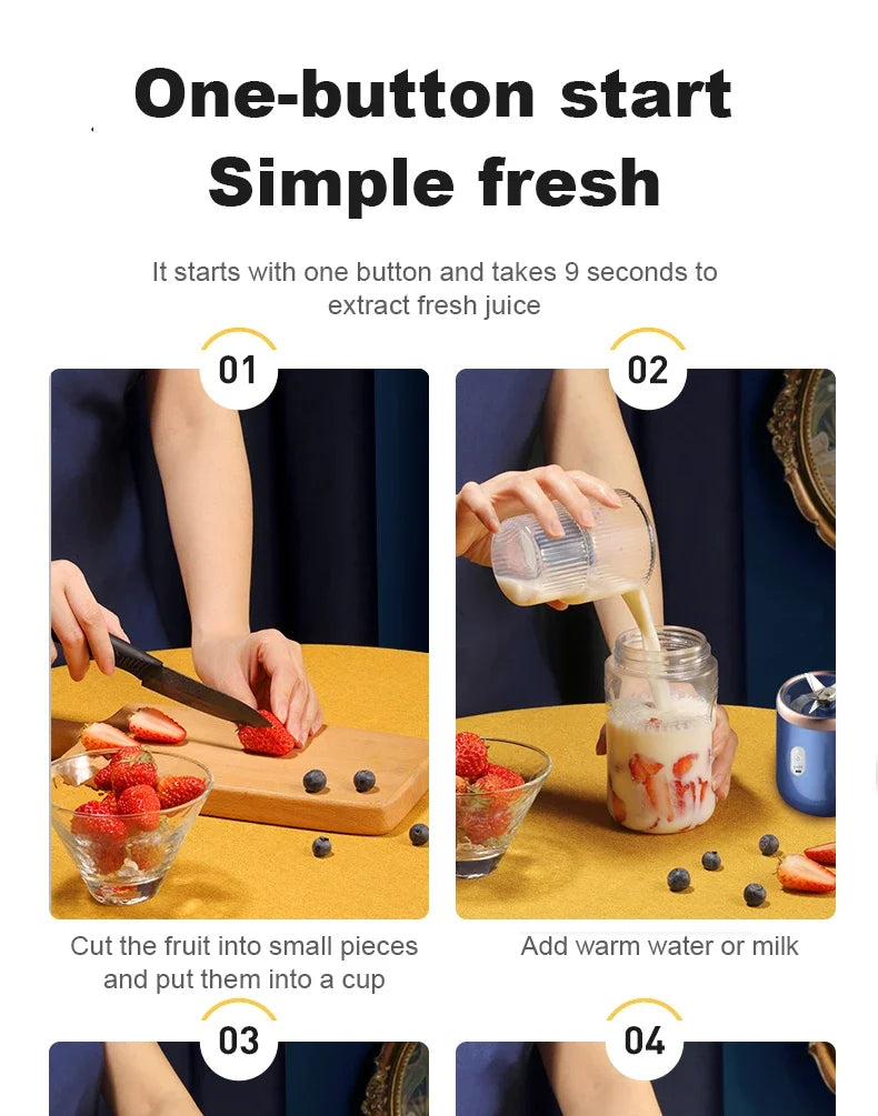 6 Blade Portable Juicer USB Rechargeable Juicer Stainless Steel Blade Cup Juicer Fruit Automatic Smoothie Blender Kitchen Tool