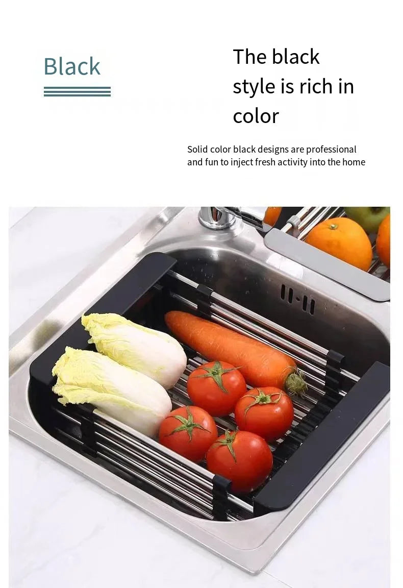 Folding Kitchen Sink Drain Rack, Stainless Steel Dish Drain Basket for Washing Dishes, Space-Saving Sink Organizer