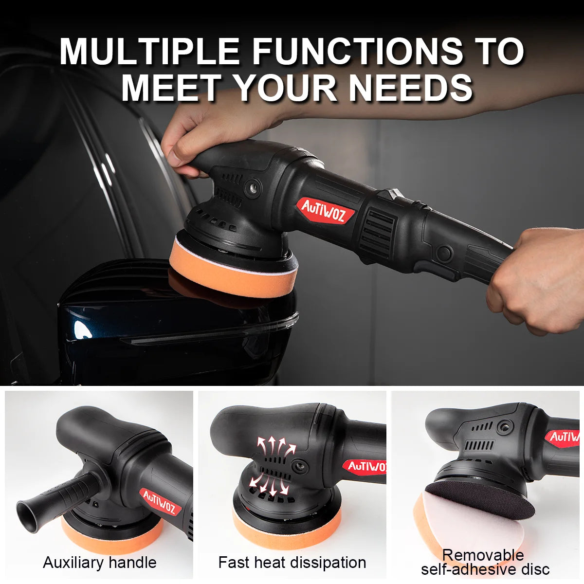 AUTIWOZ Car Polishing Machine Dual Action Car Polisher DA 920W High Power Random 9mm Random Orbital Machine Auto Waxing Tool