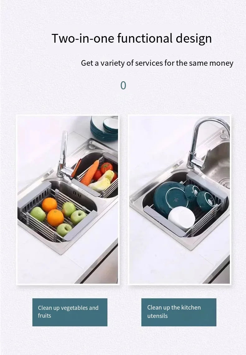 Folding Kitchen Sink Drain Rack, Stainless Steel Dish Drain Basket for Washing Dishes, Space-Saving Sink Organizer