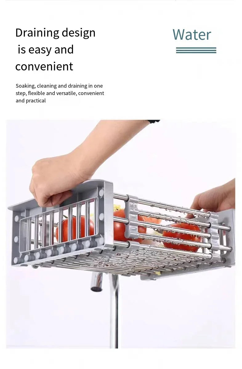 Folding Kitchen Sink Drain Rack, Stainless Steel Dish Drain Basket for Washing Dishes, Space-Saving Sink Organizer