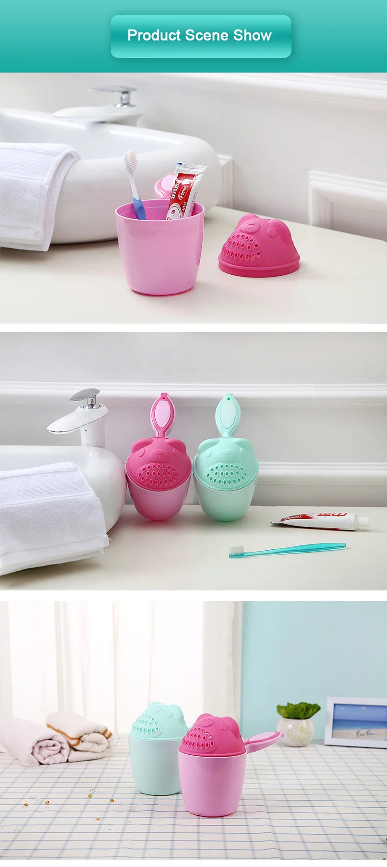 Cartoon Baby Bath Caps Toddle Shampoo Cup Children Bathing Bailer Baby Shower Spoons Child Washing Hair Cup Kids Bath Tool
