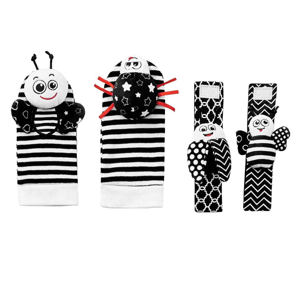 Foot Finders & Wrist Rattles for Infants Toys Black and White Sensory Toys Baby Essentials for Newborn Wrist Rattle Baby Gifts