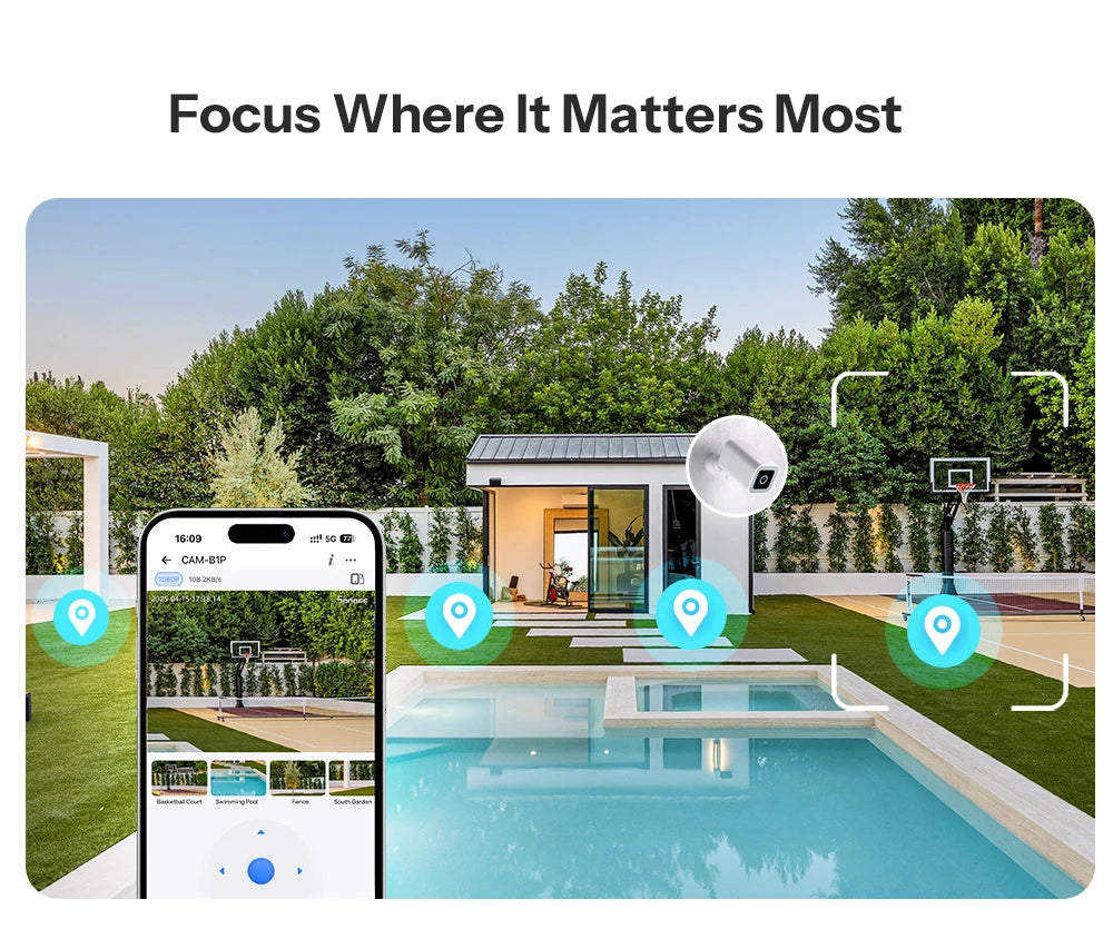 CAM-B1P Outdoor Smart Security Camera 2K HD With AI Human Detection IP65 Weatherproof 180° Pan Control Alexa Google Home