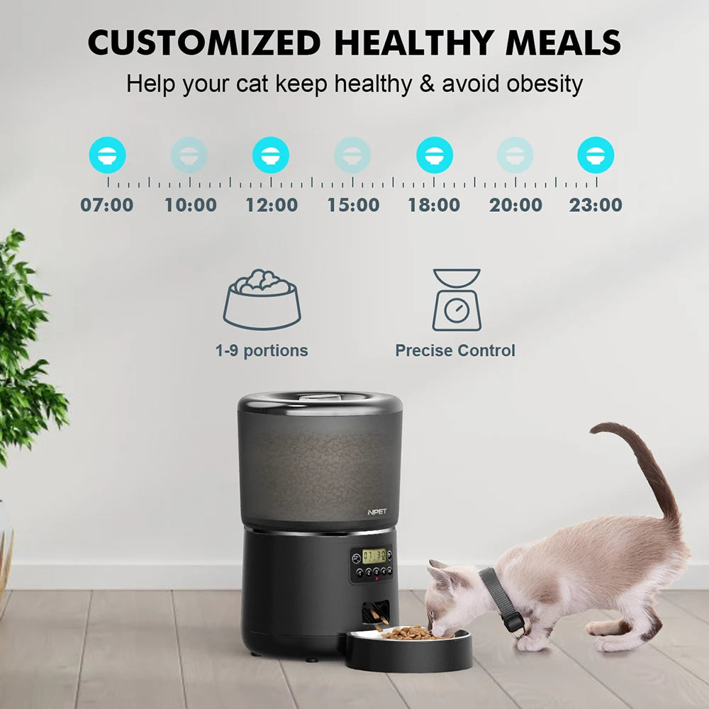 NPET 4L Automatic smart pet feeder for cats dogs multiple pets with stainless steel bowl Customize healthy food 1-9 portions