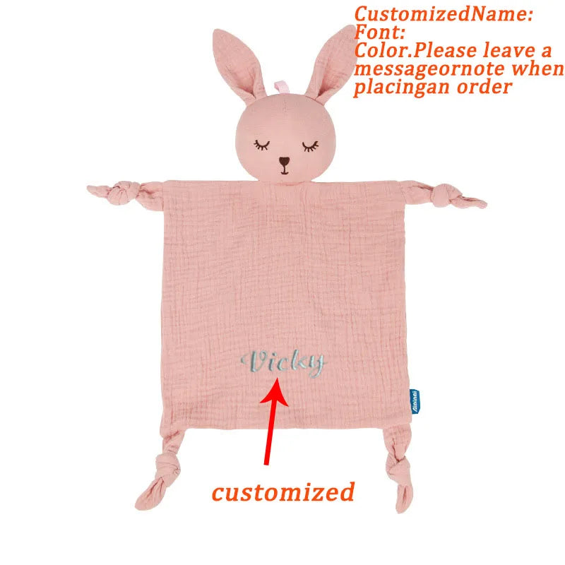 Name Personalized Embroidered Newborn Security Blanket Plush Soft Cotton   Baby Sleeping Cuddling Towel Birth Gift