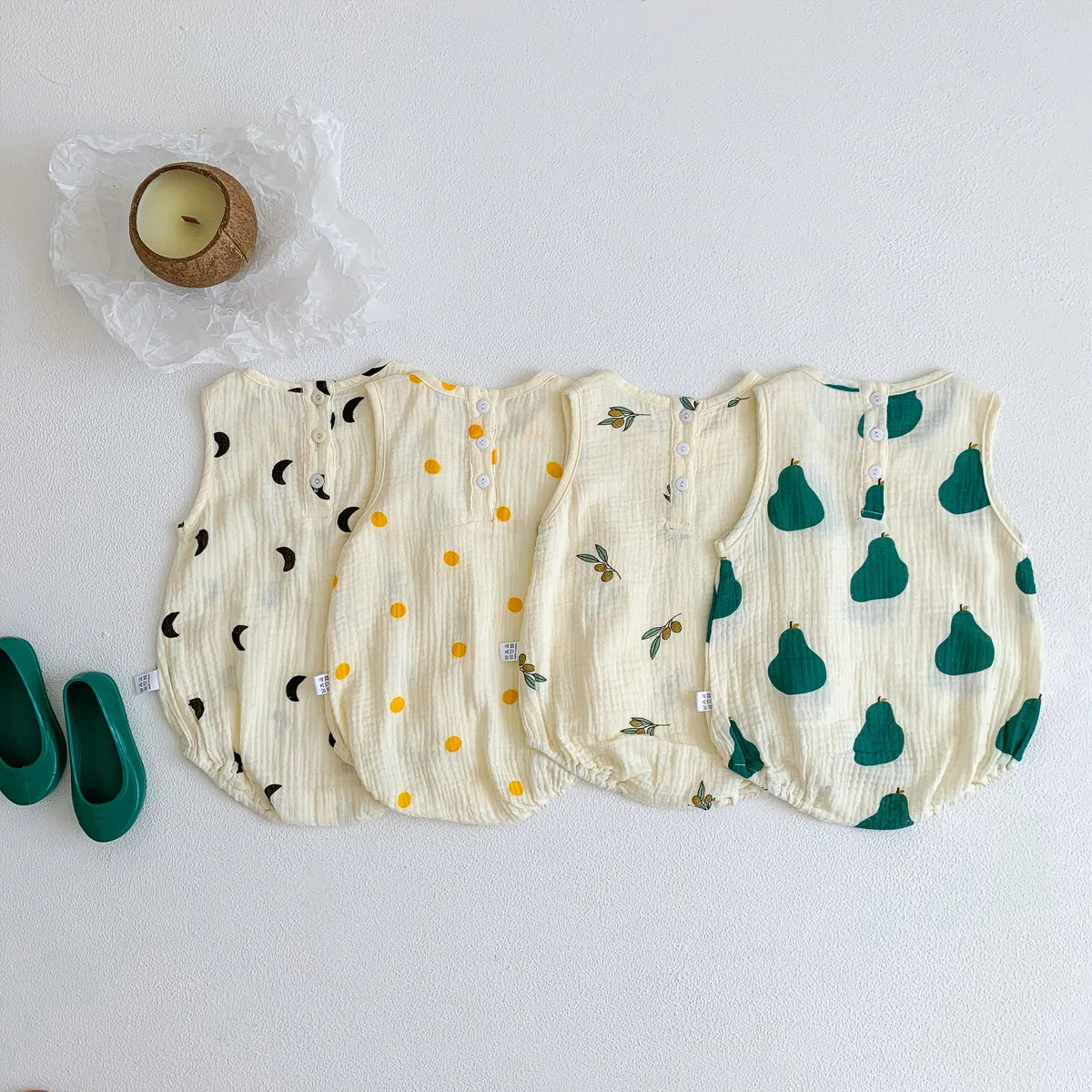 2025 New In Summer Infant Newborn Baby Girls Boys Wrinkle Cloth Cotton Outfits Kids Casual Jumpsuits Toddler Bodysuits