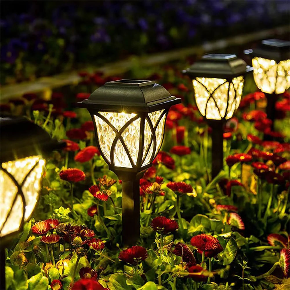 2pcs LED Solar Lawn Lights Outdoor Waterproof Garden Pathway Lamps Warm Light for Villa Courtyard Landscape Decoration Miflame
