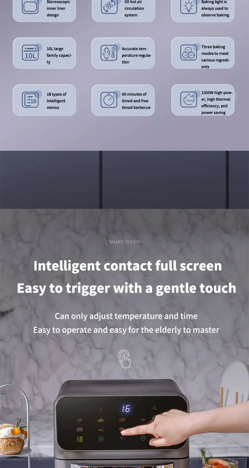 12L Electric Air Fryer Large Capacity Convection Oven Deep Fryer Without Oil Kitchen 360°Baking Viewable Window Home Appliance