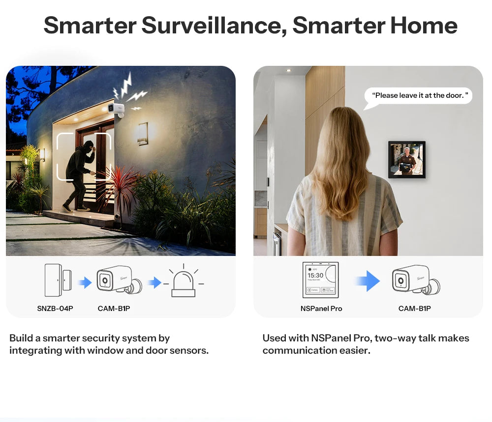 CAM-B1P Outdoor Smart Security Camera 2K HD With AI Human Detection IP65 Weatherproof 180° Pan Control Alexa Google Home