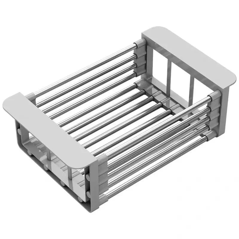 Folding Kitchen Sink Drain Rack, Stainless Steel Dish Drain Basket for Washing Dishes, Space-Saving Sink Organizer