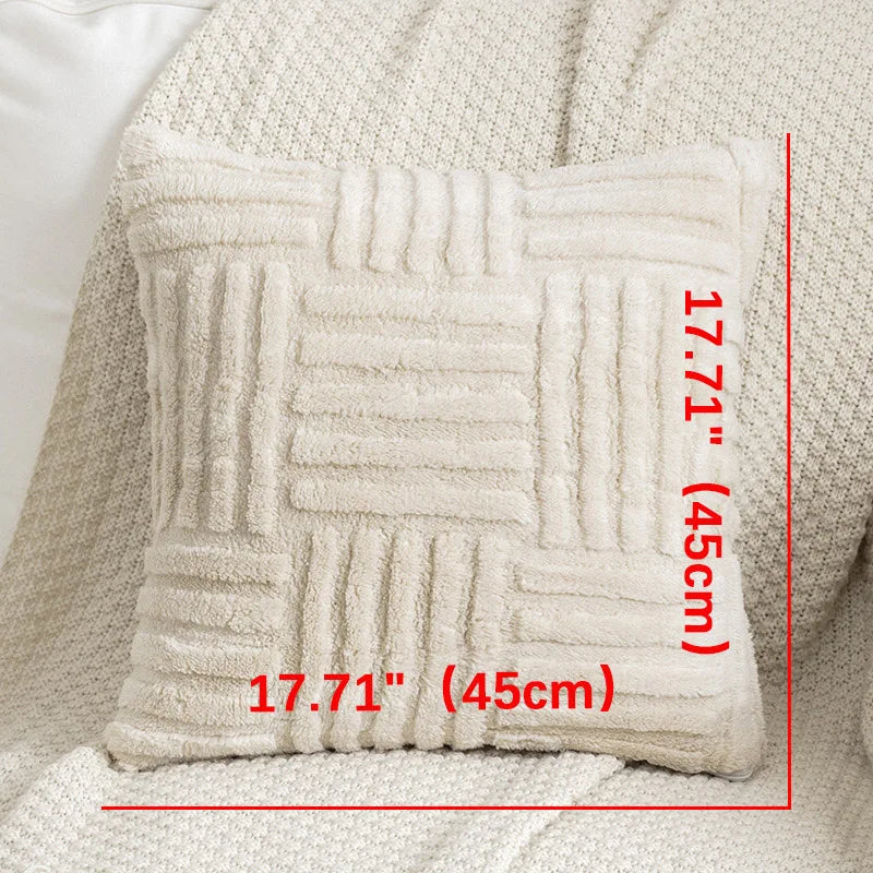 1pc Boho Faux Fur Plush Throw Pillow Covers, Cream White, Luxury SoftFluffy Decorative Cushion Cover Pillowcase for Sofa, Couch